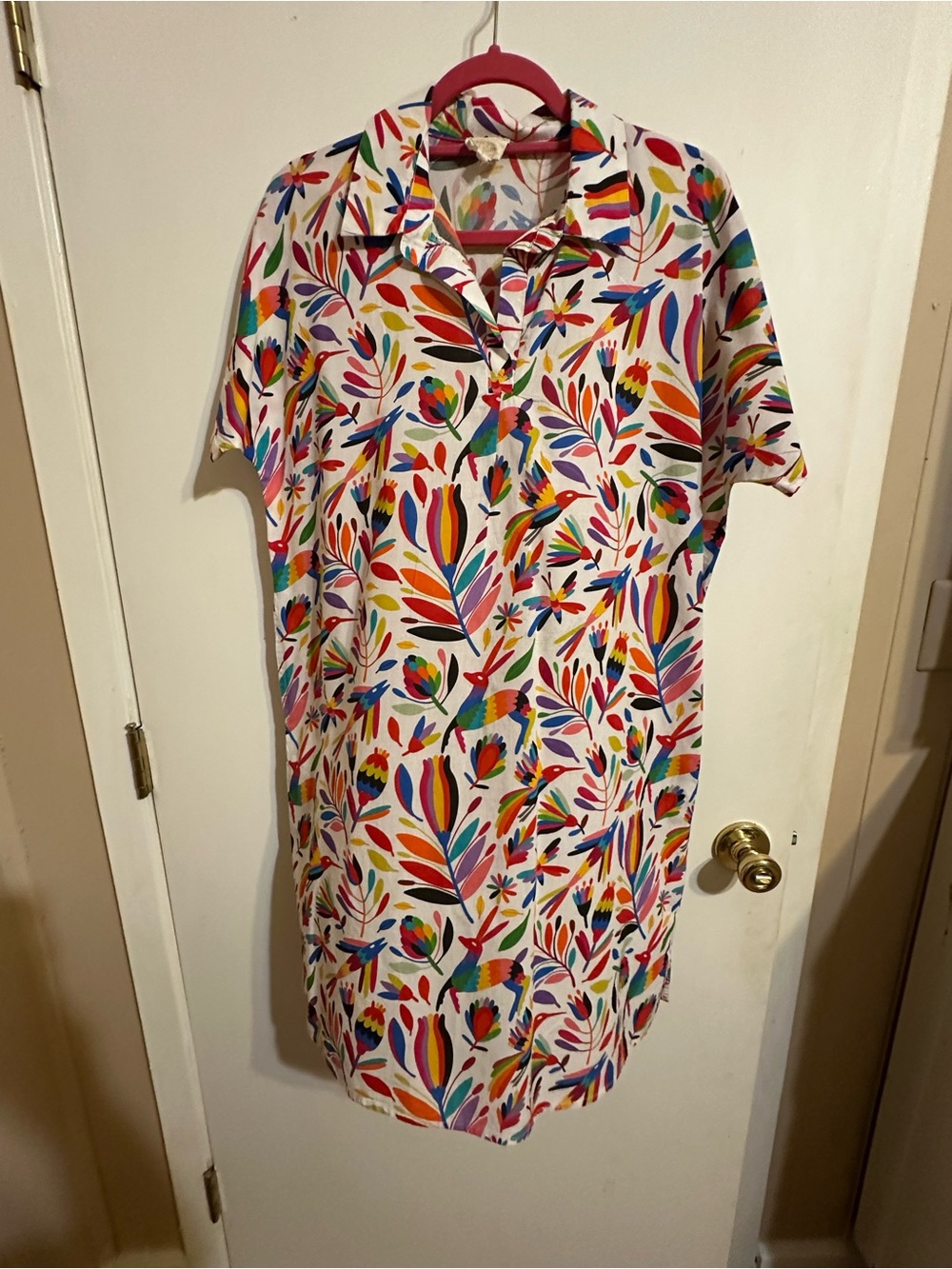 Multicolor Floral Short-Sleeve Shift Dress - White